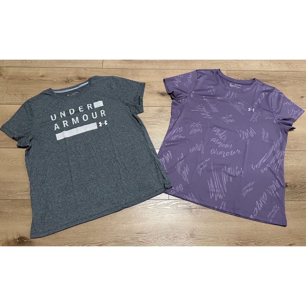 Women's Lot of 2 Under Armour Tee Shirts Size 2XL Purple/Gray EUC!